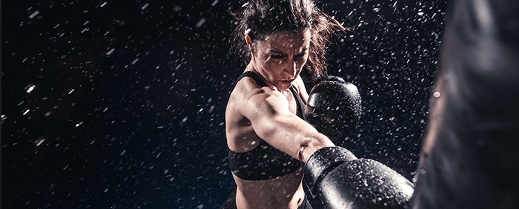 Women practising boxing